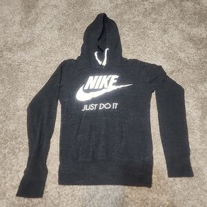 Nike Pullover Hoodie Sweatshirt Womens XS Gray Hooded Pocket Long Sleeve Logo